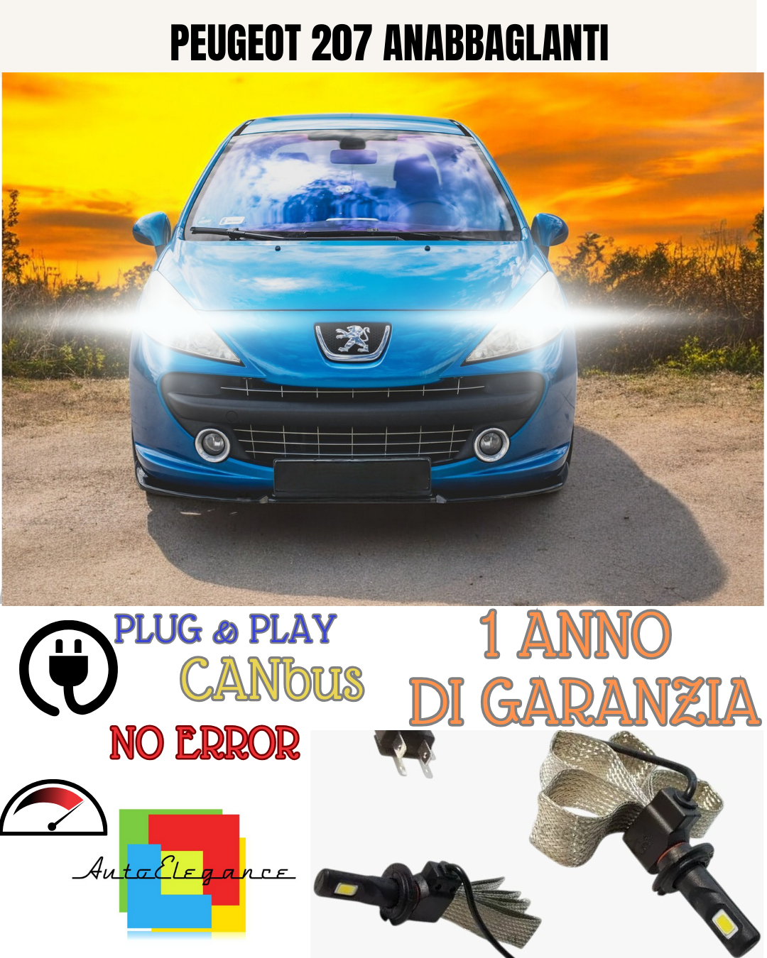 🔥KIT LED H7 PEUGEOT 207 6000K  BIANCO ANABBAGLIANTE 🔥