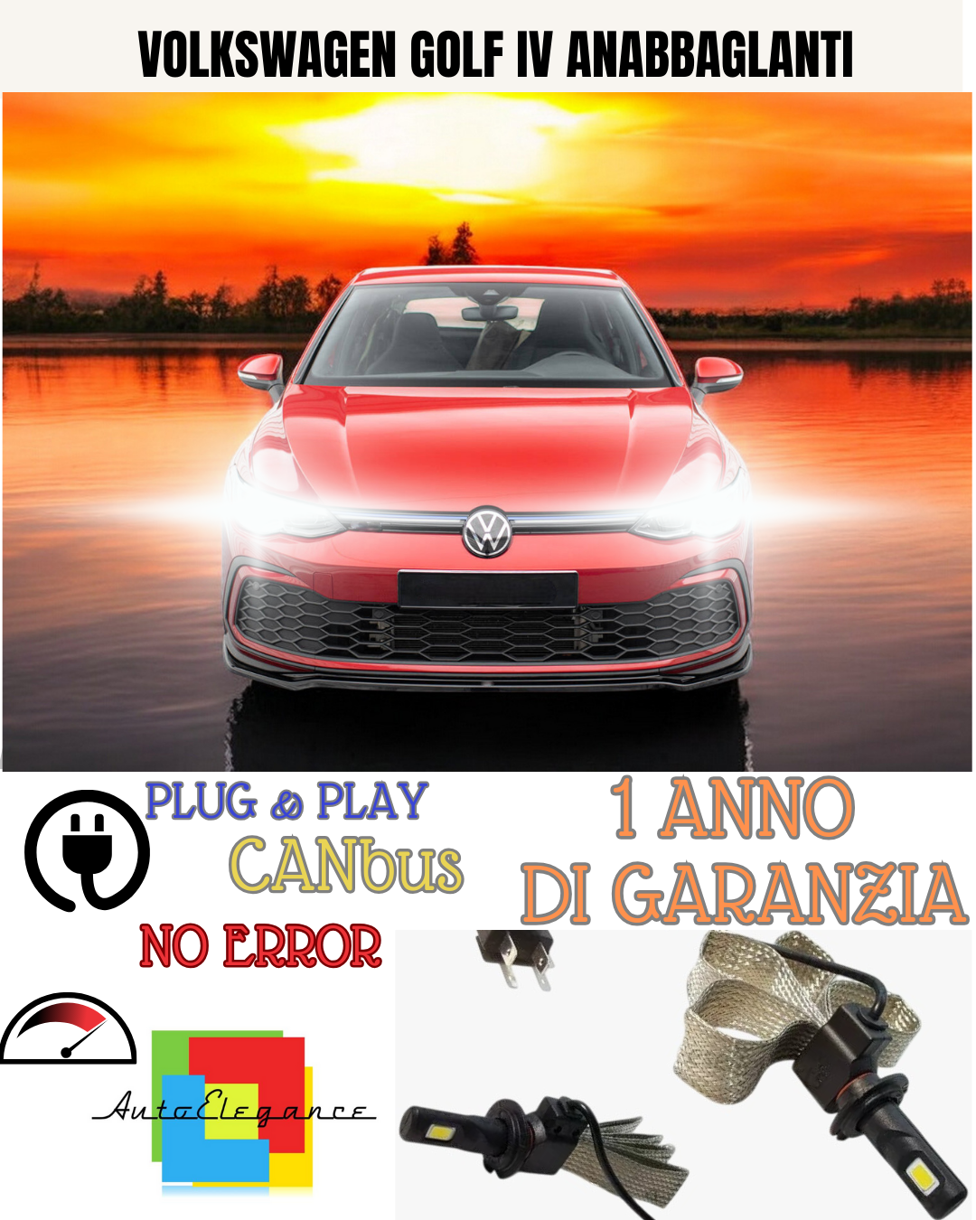 ✨KIT LED H7 VOLKSWAGEN GOLF IV 6000K  BIANCO ANABBAGLIANTE ✨
