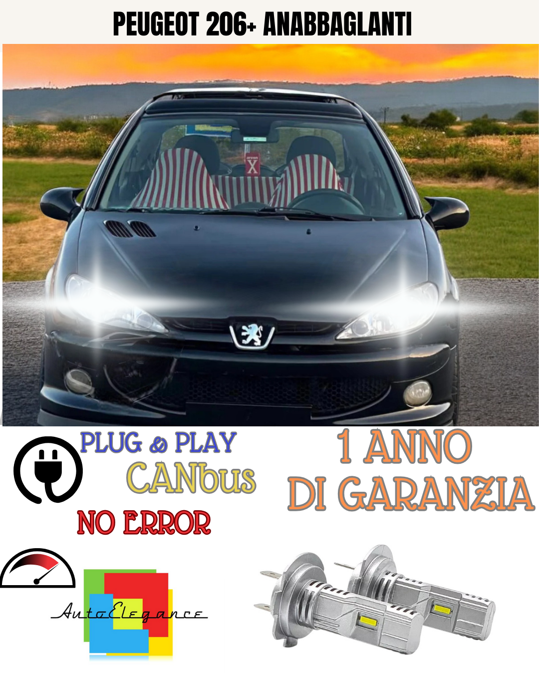 ⭐KIT LED PEUGEOT 206+ 206  H7 6000K BIANCO ANABBAGLIANTI ⭐