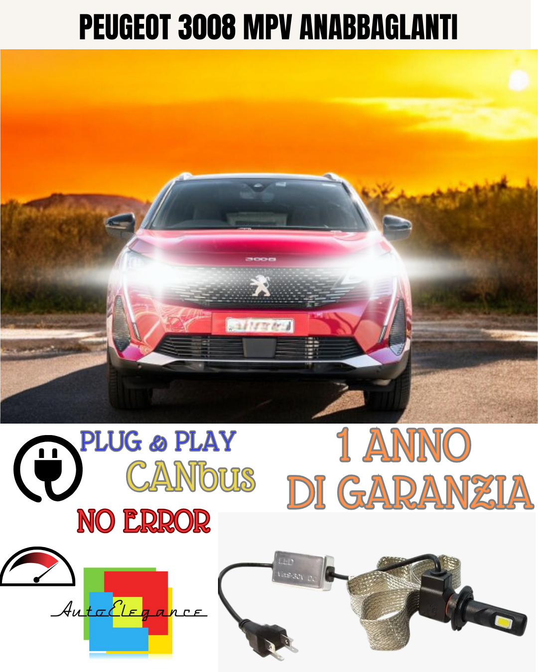 🔥KIT LED PEUGEOT 3008 MPV H7 6000K BIANCO ANABBAGLIANTI🔥