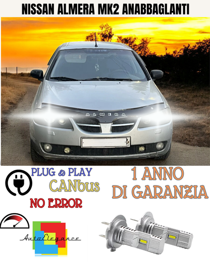 ⭐KIT LED NISSAN ALMERA MK2 H7 6000K BIANCO ANABBAGLIANTI ⭐