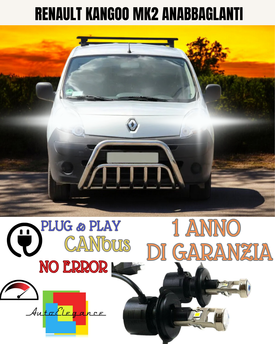 🔥KIT BI-LED H4 RENAULT KANGOO MK2 18000 6000K ANABBAGLIANTI🔥