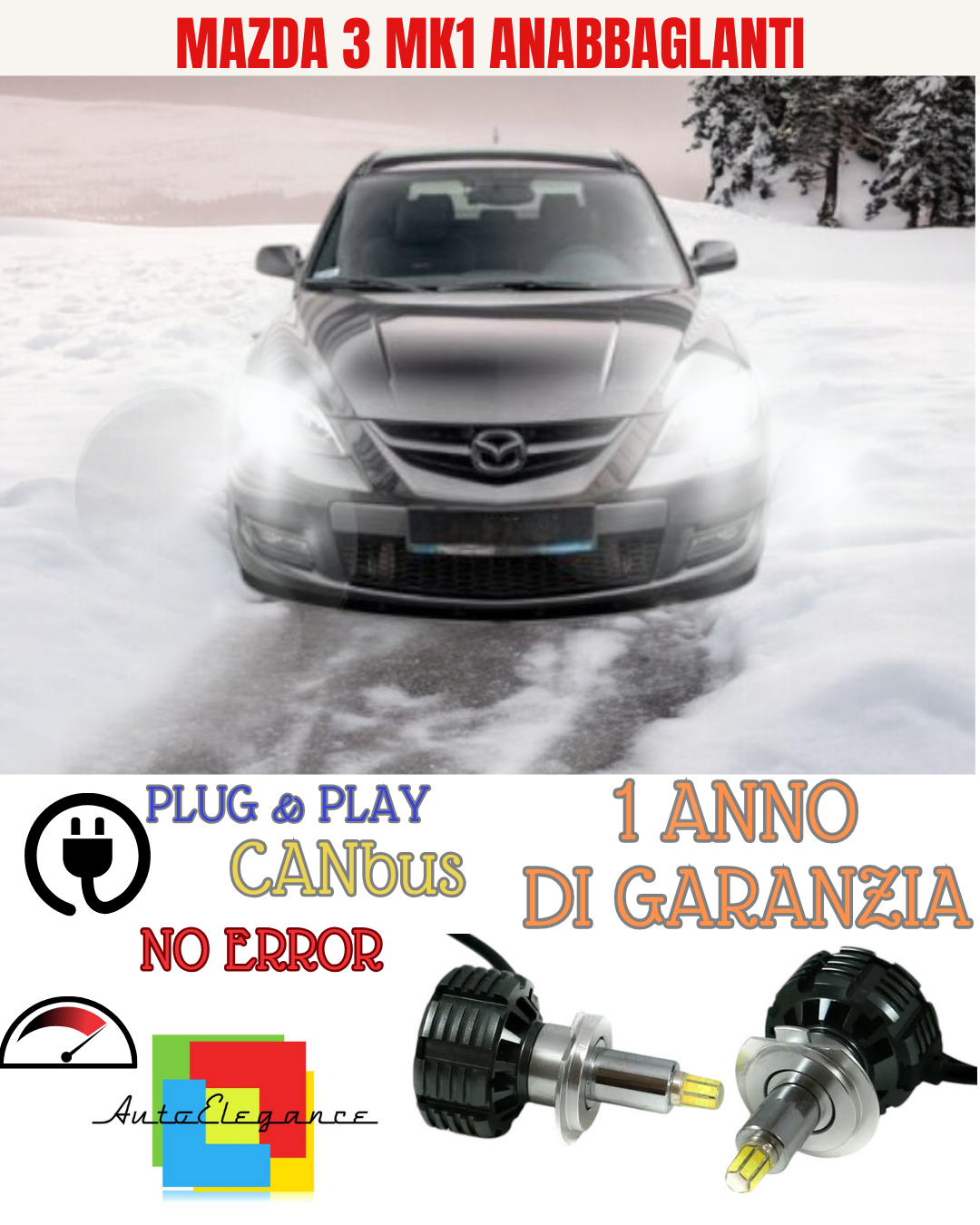 🔥Kit LED ANABBAGLIA H7 6000K LED CANBUS PER LENTICOLARI 360 MAZDA 3 MK1 I🔥