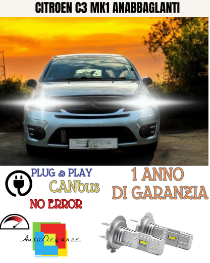 ⭐KIT LED CITROEN C3 MK1 H7 6000K BIANCO ANABBAGLIANTI ⭐
