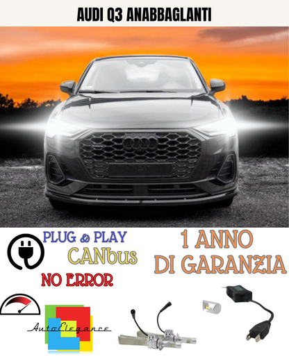 🔥KIT LED AUDI Q3 H7 9600 LUMEN 6500K BIANCO 8000 LUMEN CANBUS ABBAGLIANTI🔥