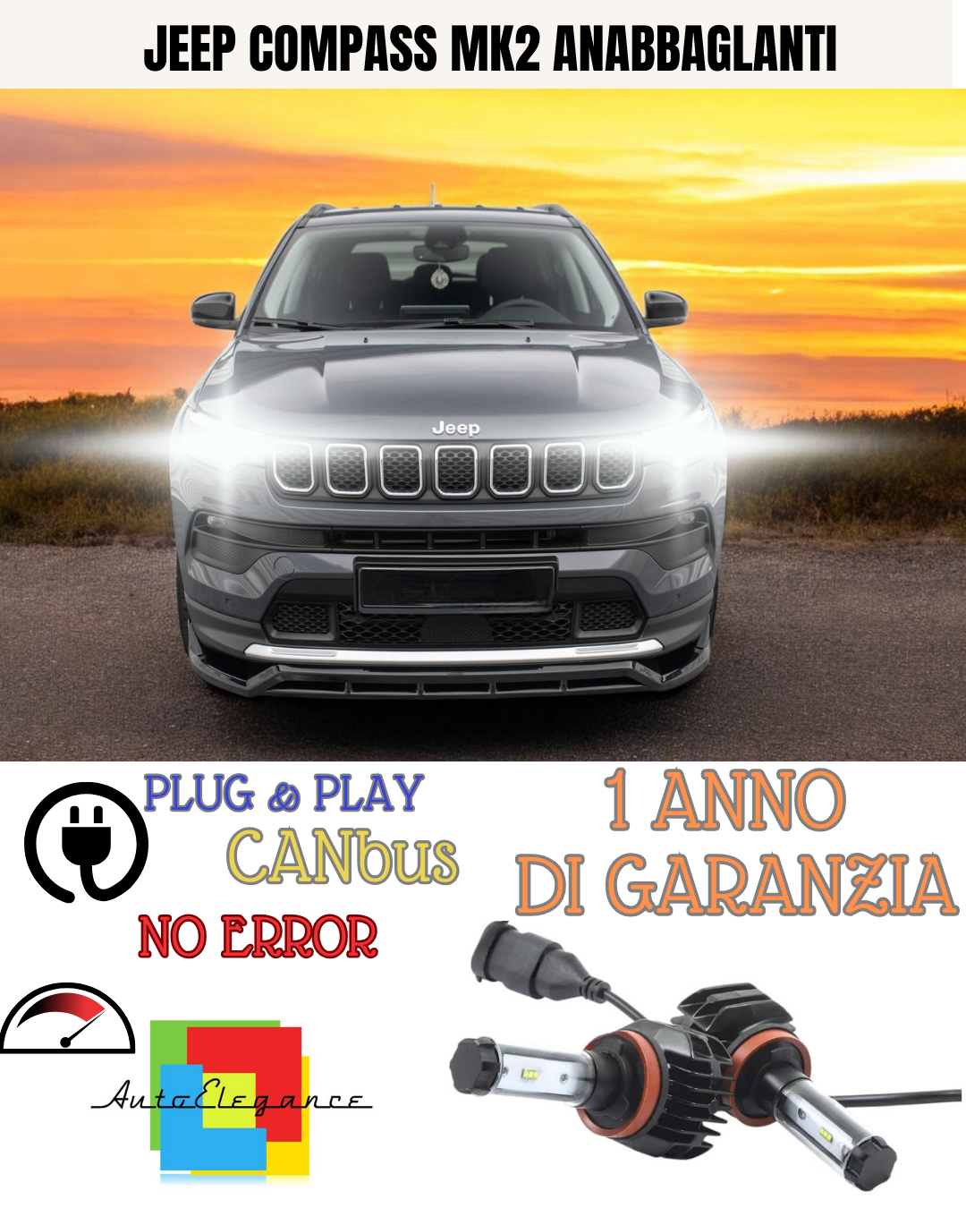 🔥KIT LED JEEP COMPASS MK2 H11 6000K  9800 BIANCO ANABBAGLIANTI🔥