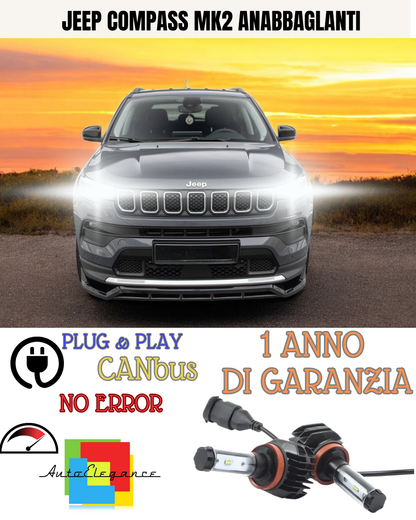 🔥KIT LED JEEP COMPASS MK2 H11 6000K  9800 BIANCO ANABBAGLIANTI🔥