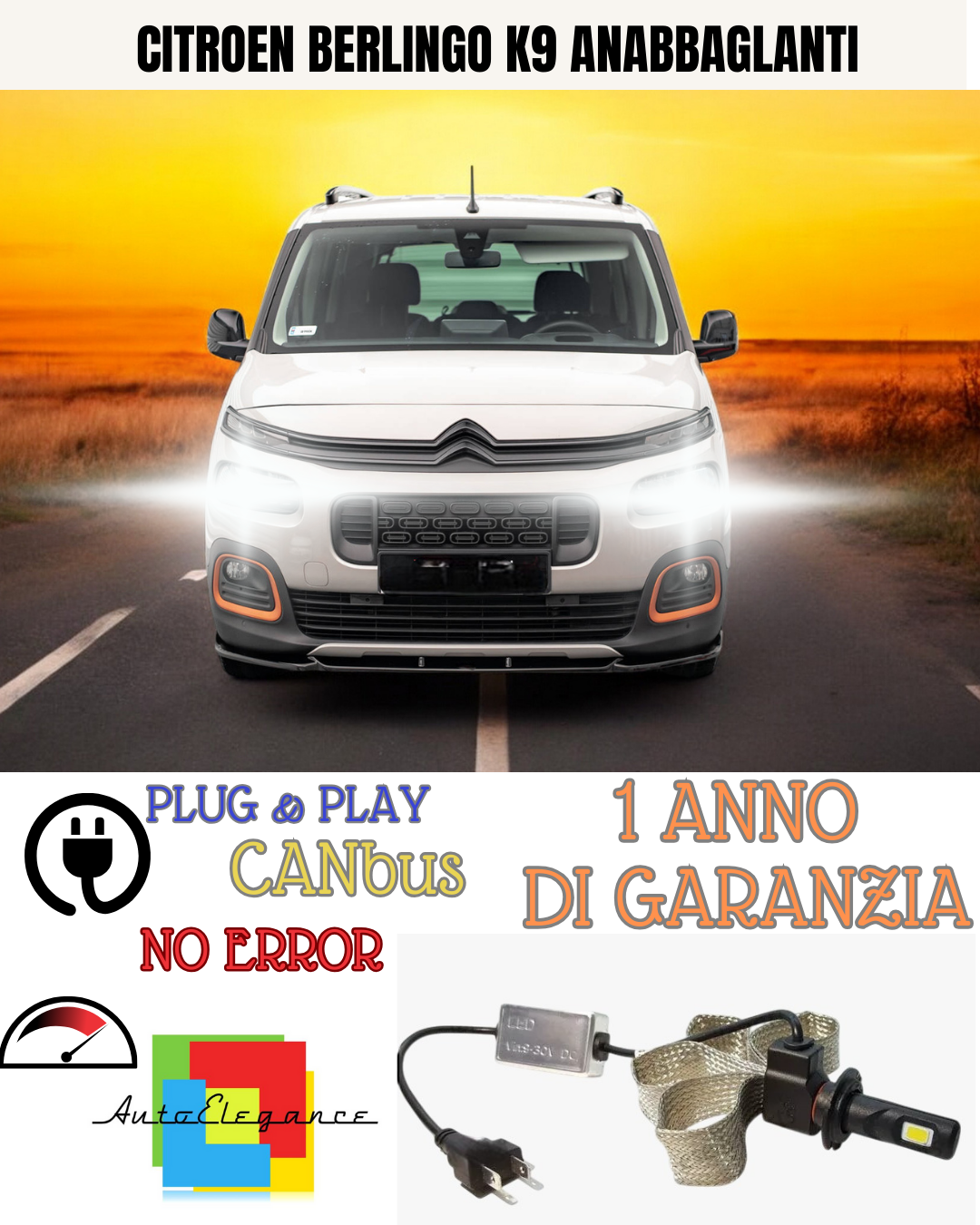 🔥KIT LED CITROEN BERLINGO K9  H7 6000K 6400 BIANCO ANABBAGLIANTI🔥