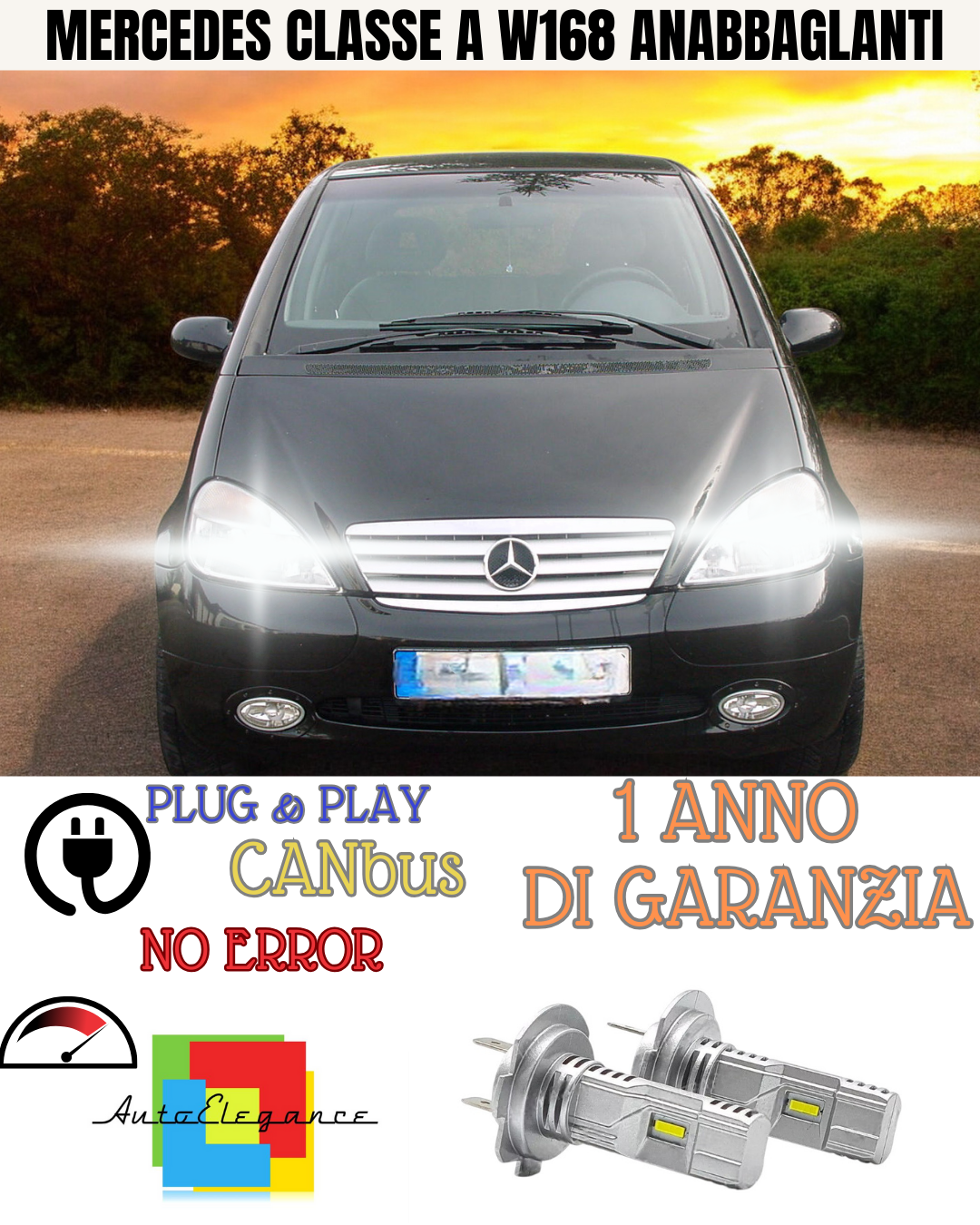 🔥KIT LED MERCEDES CLASSE A W168 H7 6000K BIANCO ANABBAGLIANTI 🔥