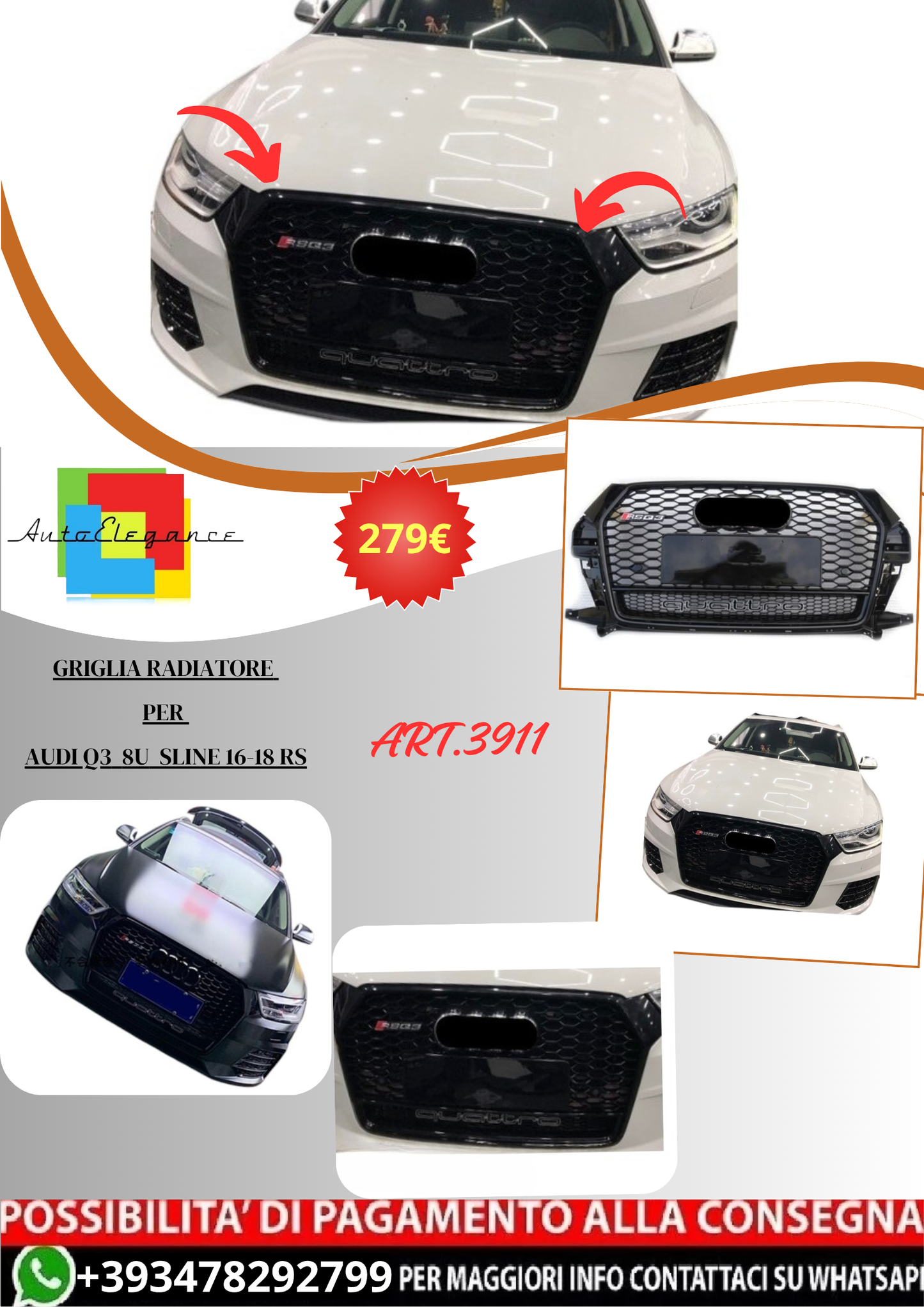 💫ART.3911 Griglia Radiatore per Audi Q3 8U S-line 16-18 RS💫