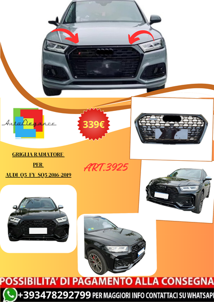 💫ART.3925 Griglia Radiatore per Audi Q5 FY SQ5 2016-2019 (Nero Lucido)💫