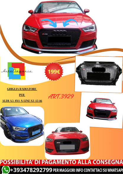 💫ART.3929 Griglia Radiatore per Audi A3 8V1 Sline S3 13-16 (Nero Lucido)💫