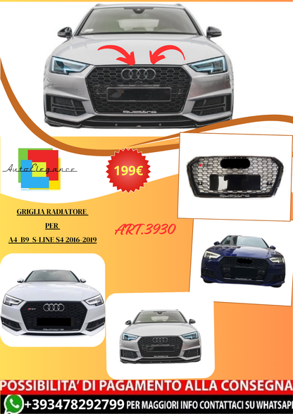 💫ART.3930 Griglia Radiatore per A4 B9 S-line S4 2016-2019 (Nero Lucido)💫