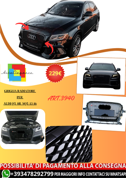 💫ART.3940 Griglia Radiatore per Audi Q5 8R SQ5 13-16 (Nero Lucido)💫