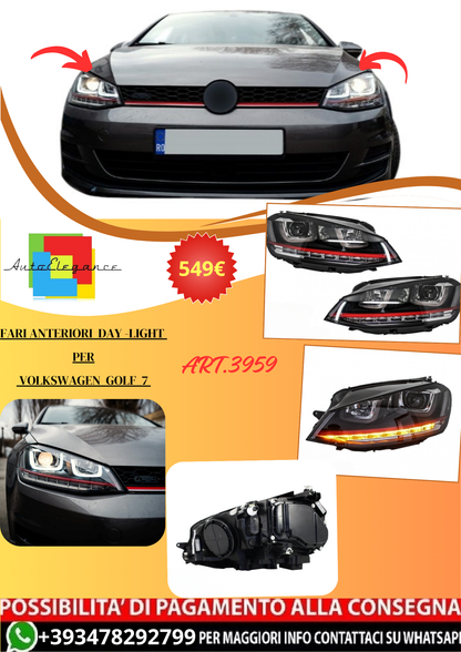 💫ART.3959 Fari Anteriori Day Light (Xenon DRL Red) Volkswagen Golf 7 💫