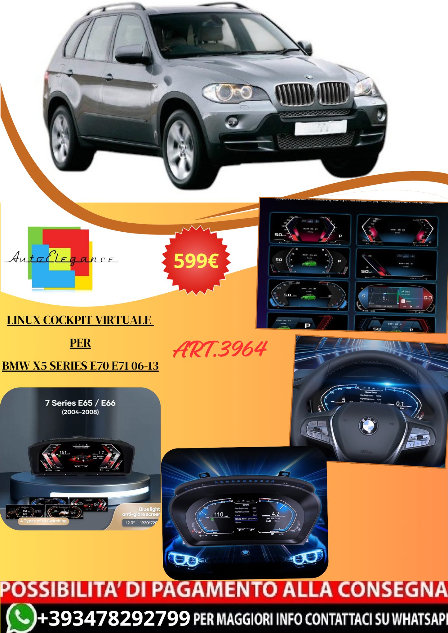 💫ART.3964 Linux Cockpit virtuale digitale LCD BMW X5 Series E70 E71 2006-2013💫