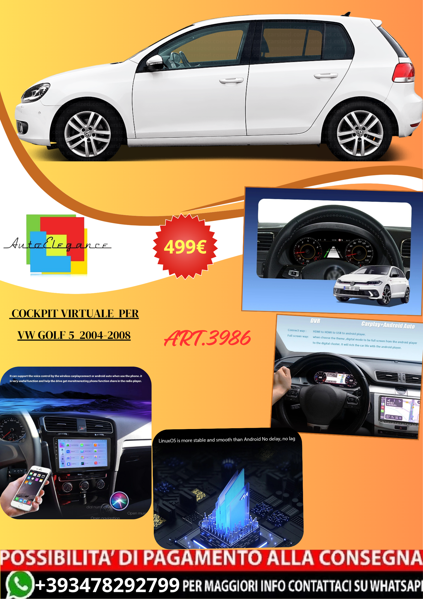 💫ART.3986 Cockpit virtuale digitale LCD VW Golf5 2004-2008💫