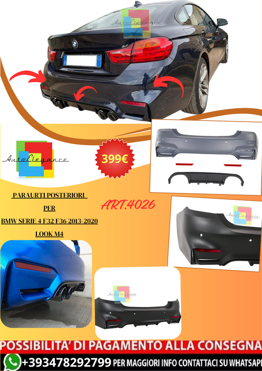 💫ART.4026 Paraurt Posteriori + Diffusore per BMW Serie 4 F32 F36 13-20 M4 look💫