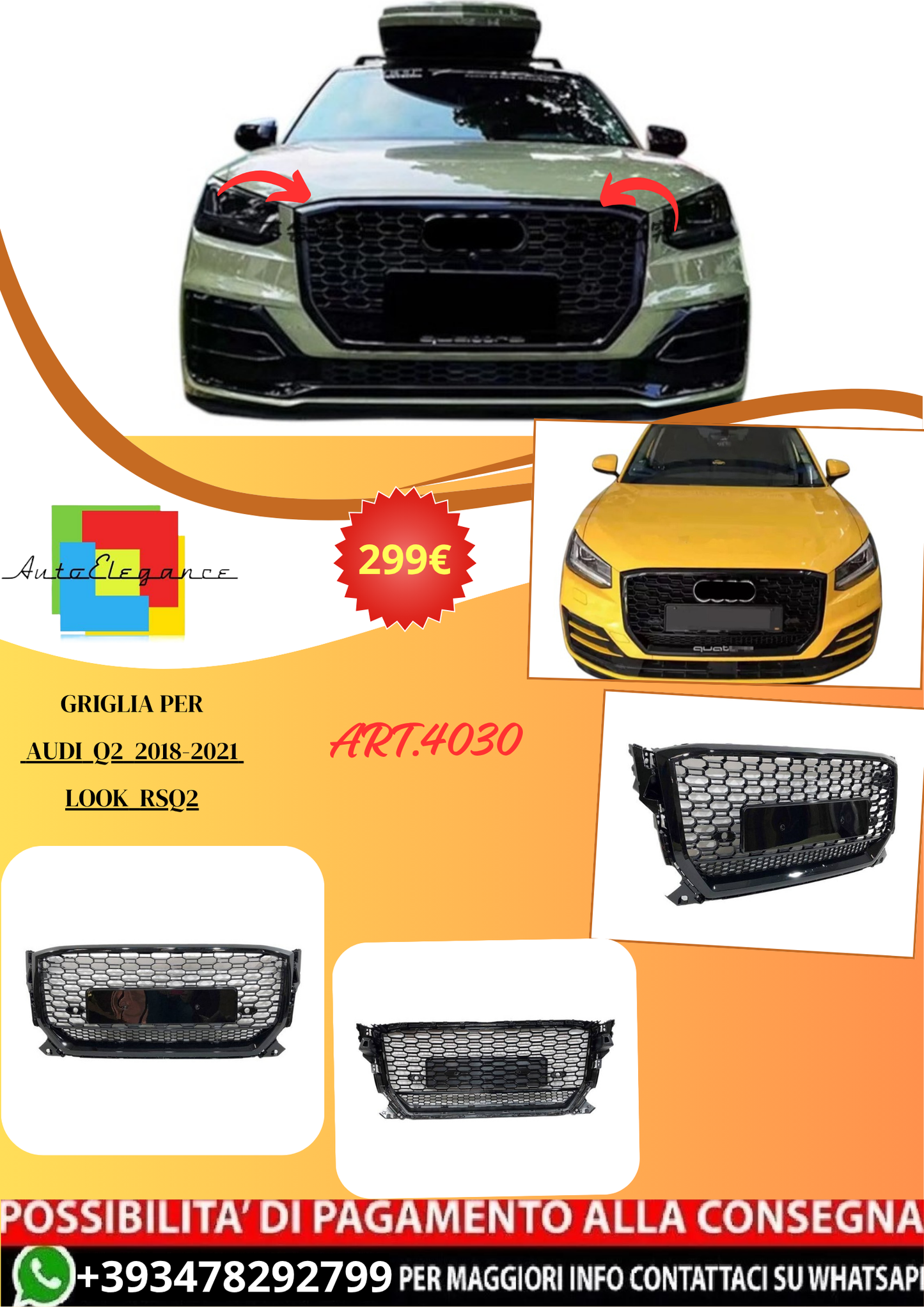 💫ART.4030 TCARS13 Griglia per Audi Q2 2018-2021 Look RSQ2💫