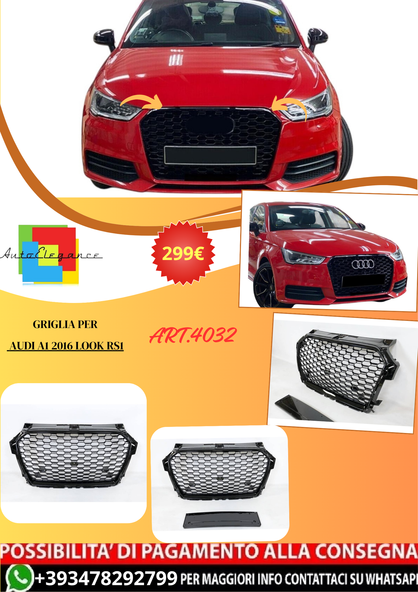 💫ART.4032 Griglia per Audi A1 2016 Look RS1💫