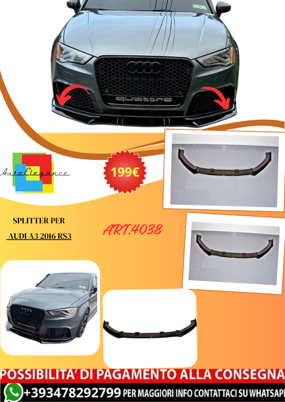 💫ART.4038 Splitter per Audi A3 2016 look RS3💫