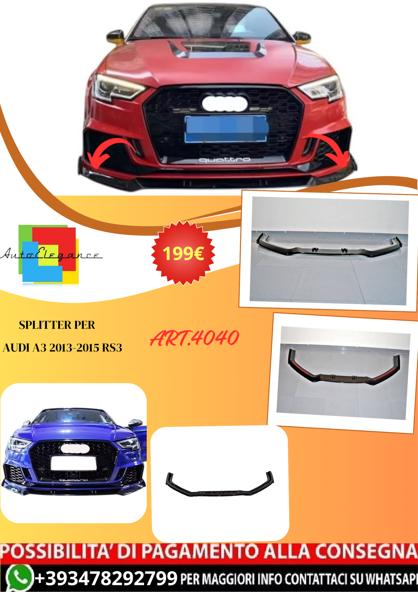 💫ART.4040 Splitter per Audi A3 2013-2015 RS3 💫