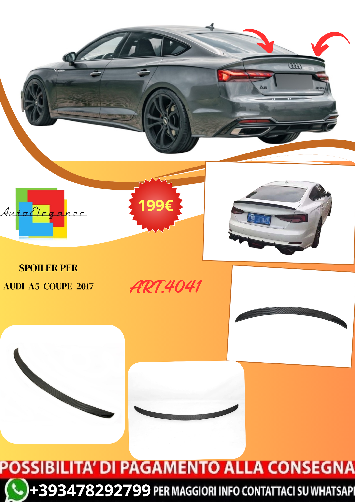💫ART.4041 Spoiler (in carbonio) Audi A5 Coupe 2017+💫