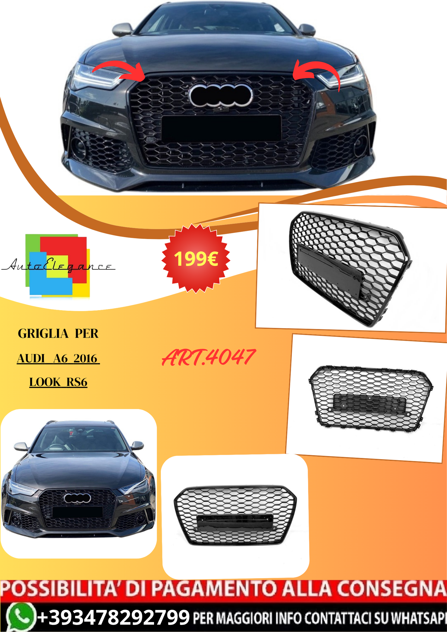 💫ART.4047 Griglia per Audi A6 2016+ Look RS6💫
