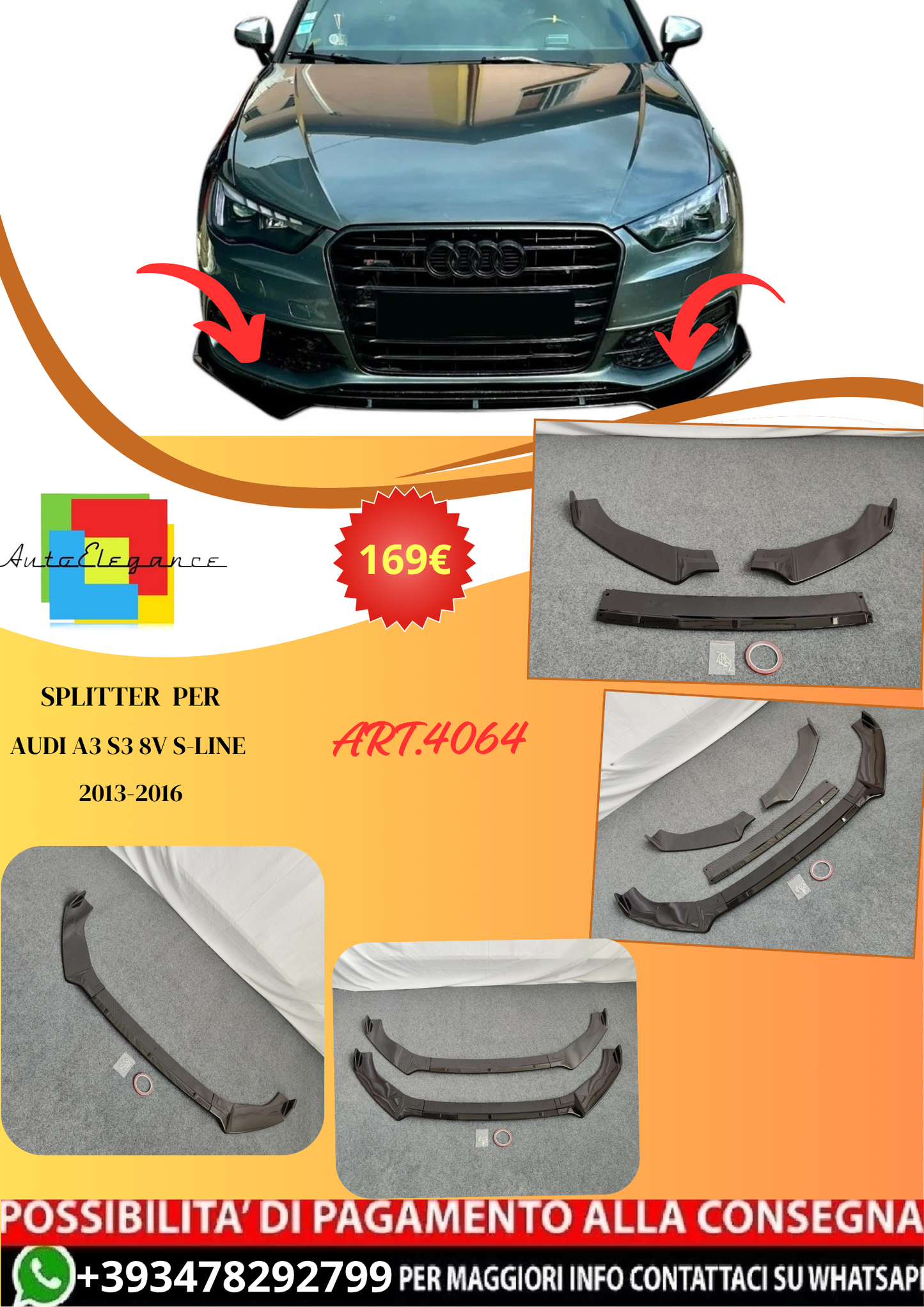 💫ART.4064 Splitter per Audi A3 S3 8V S-line 2013-2016💫