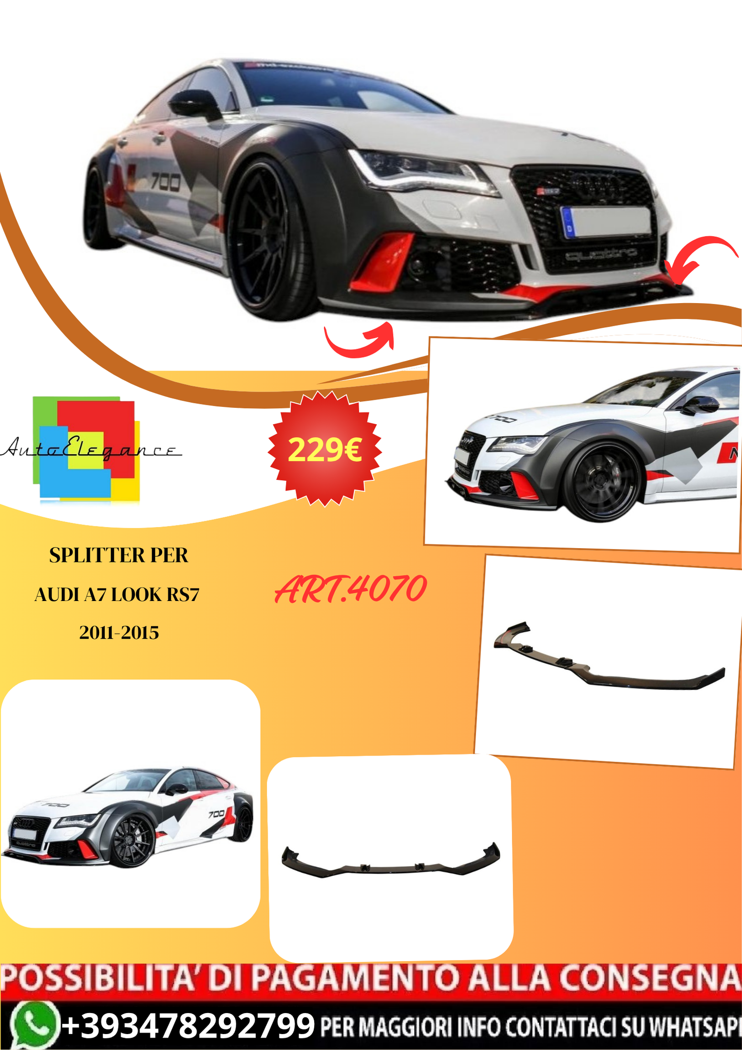 💫ART.4070 Splitter per Audi A7 look RS7 2011-2015 Facelift💫