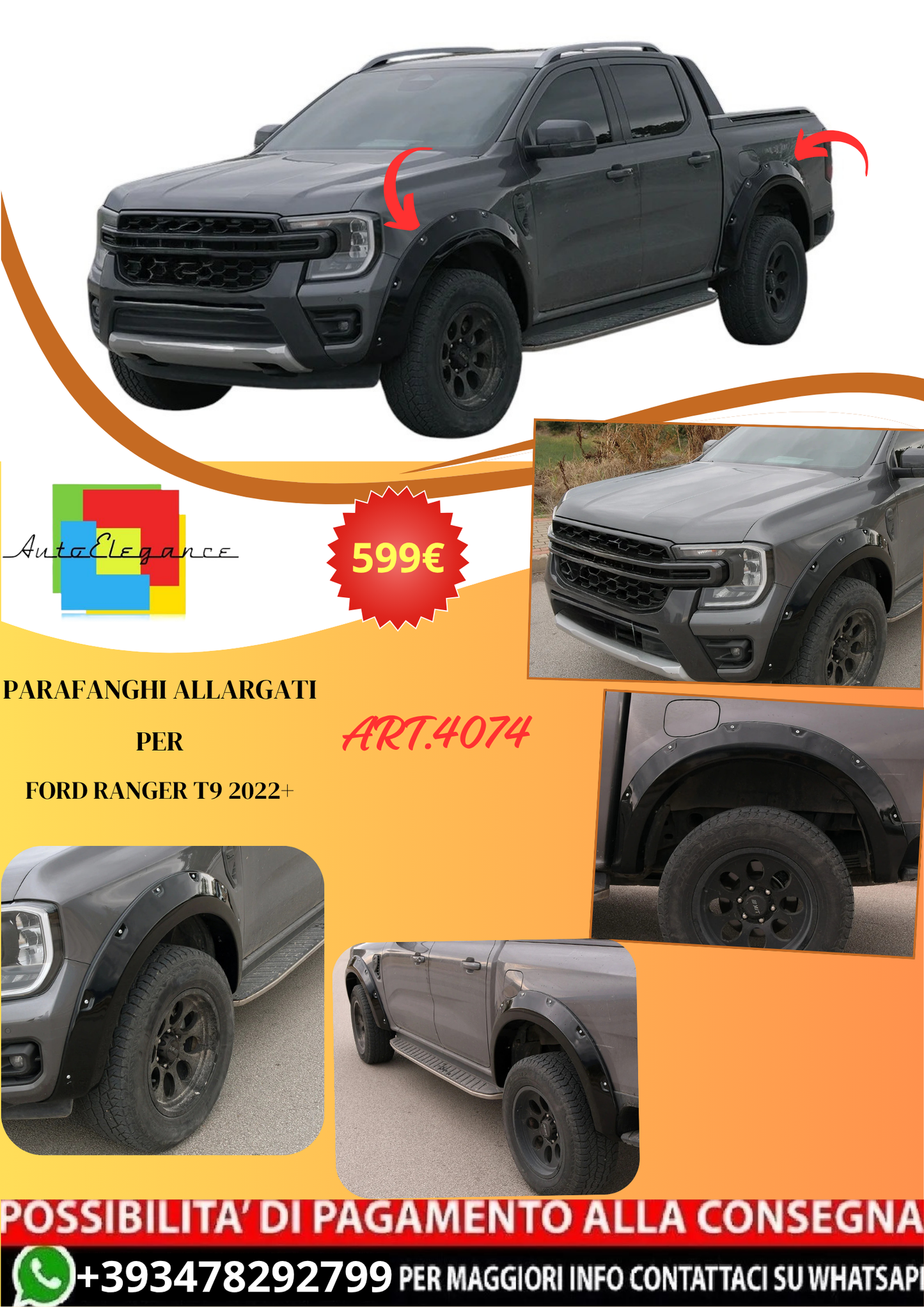 💫ART.4074 Parafanghi Allargati per FORD Ranger T9 2022+ with ABE TÜV (Jumbo)💫
