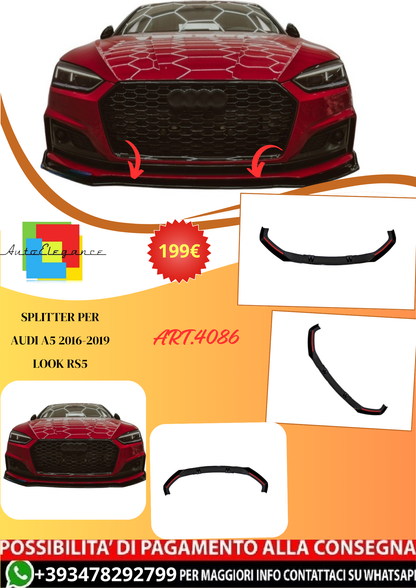 💫ART.4086 Splitter per Audi A5 2016-2019 Look RS5💫