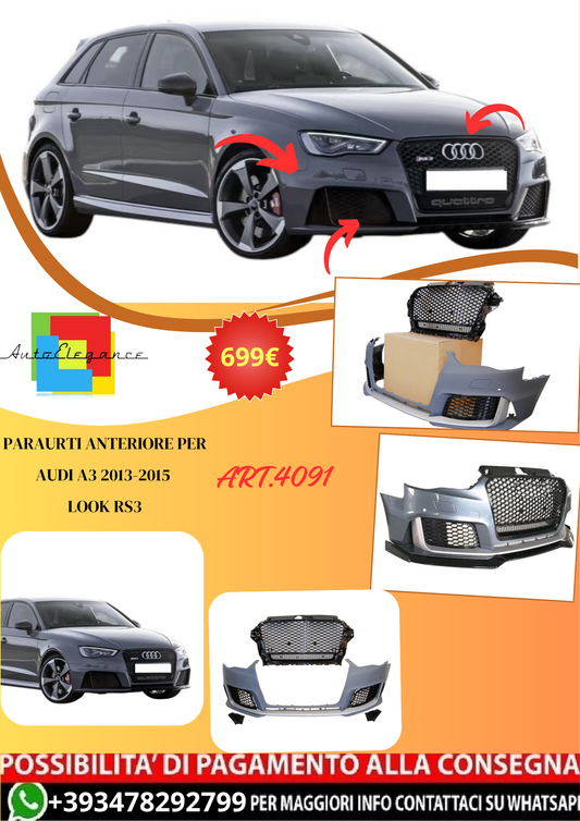 💫ART.4091 Paraurti Anteriore per Audi A3 2013-2015 Look RS3💫
