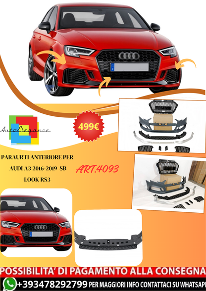 💫ART.4093 Paraurti Anteriore per Audi A3 2016-2019 Sportback Look RS3💫