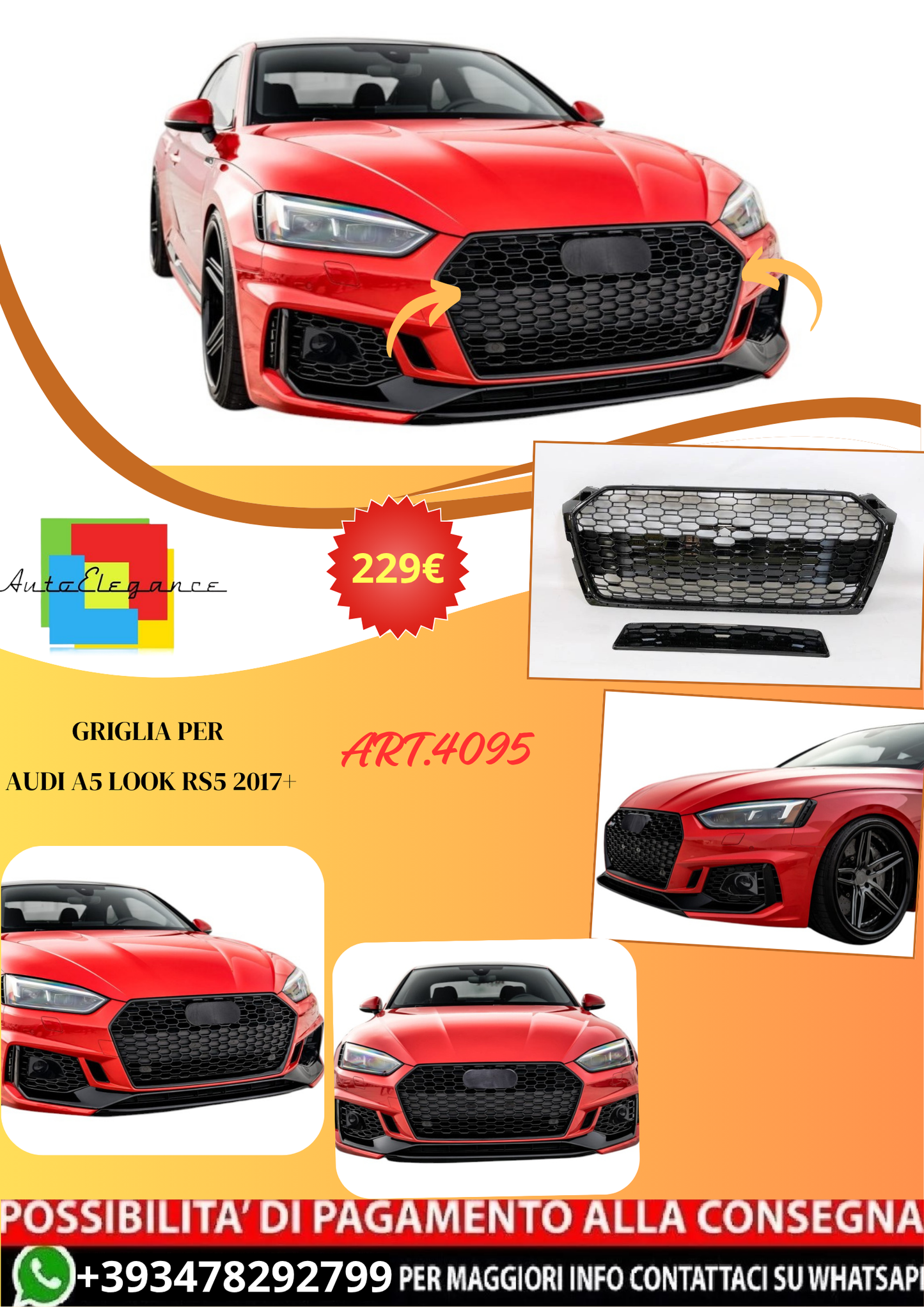 💫ART.4095 Griglia per Audi A5 Look RS5 2017+💫