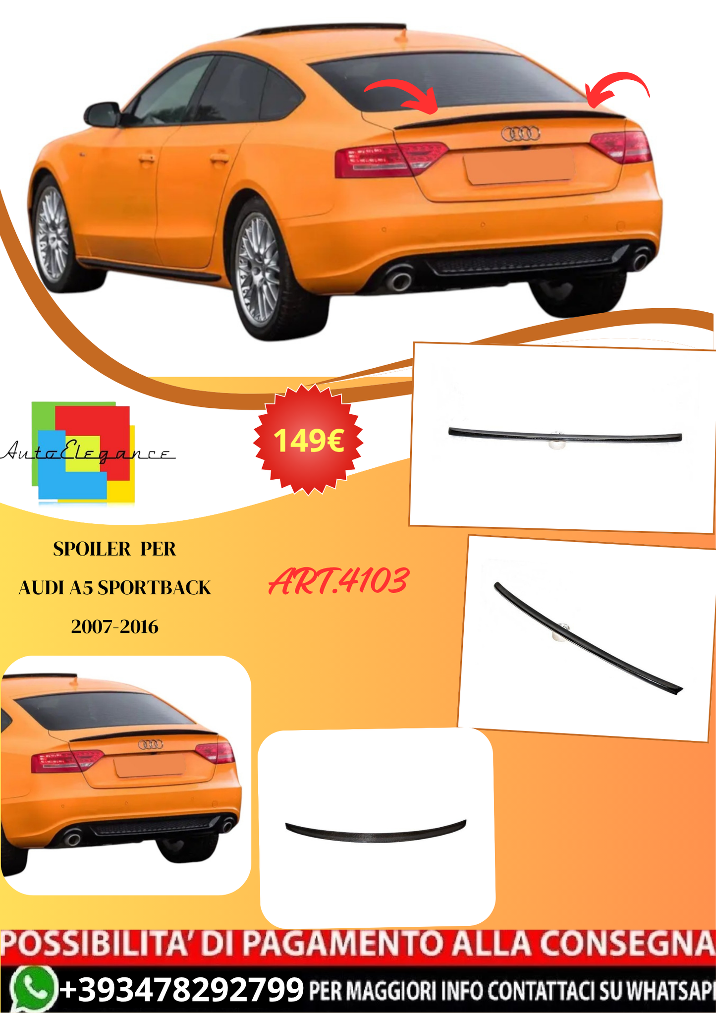 💫ART.4103 Spoiler (in carbonio) per Audi A5 Sportback 2007-2016💫