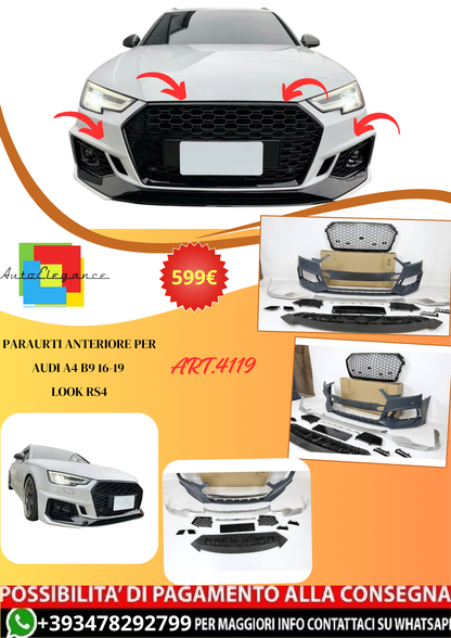 💫ART.4119 Paraurti Anteriore per Audi A4 B9 16-19 Look RS4💫