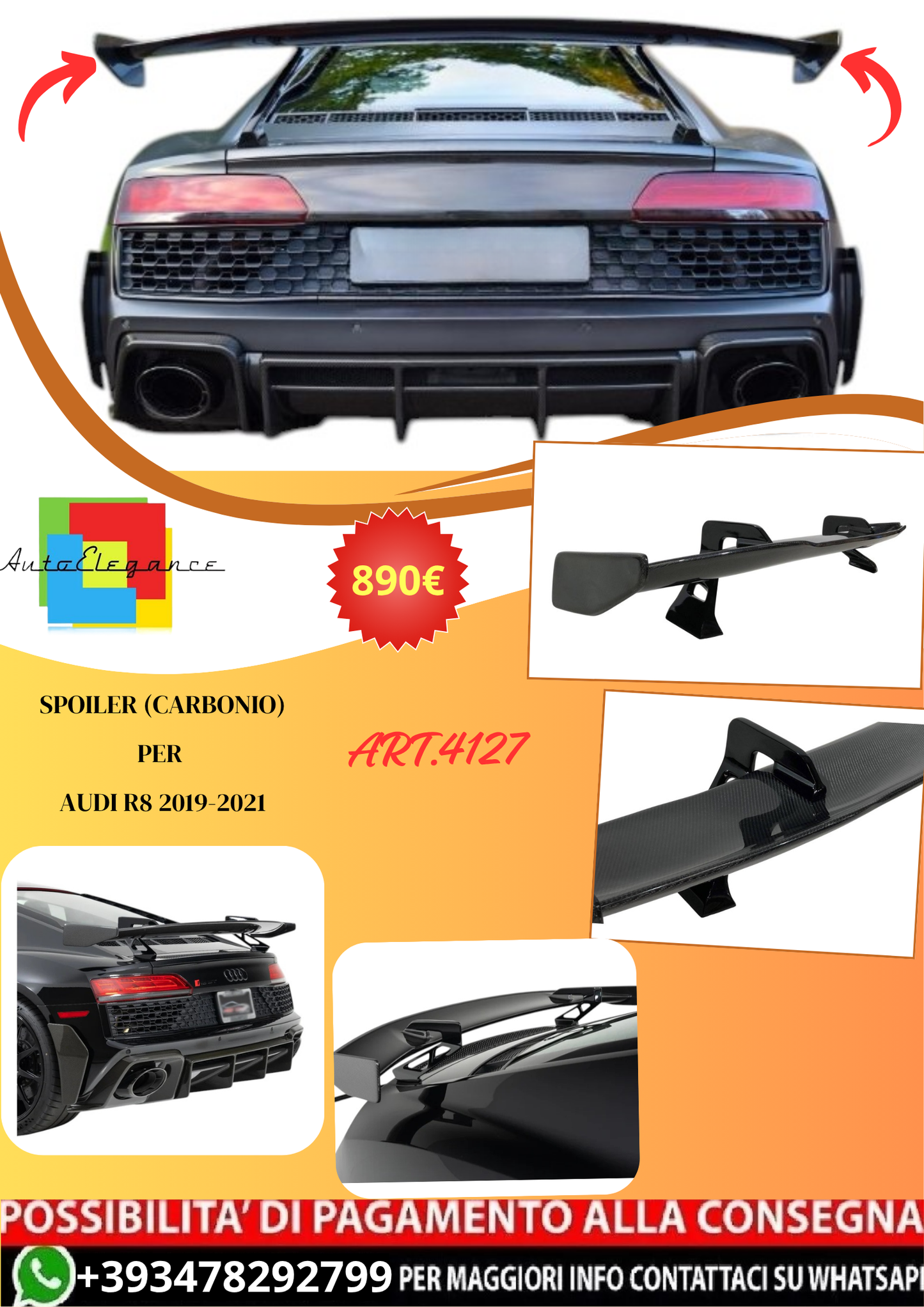 💫ART.4127 Spoiler Carbonio Audi R8 2019-2021 / TT 2015-2019💫