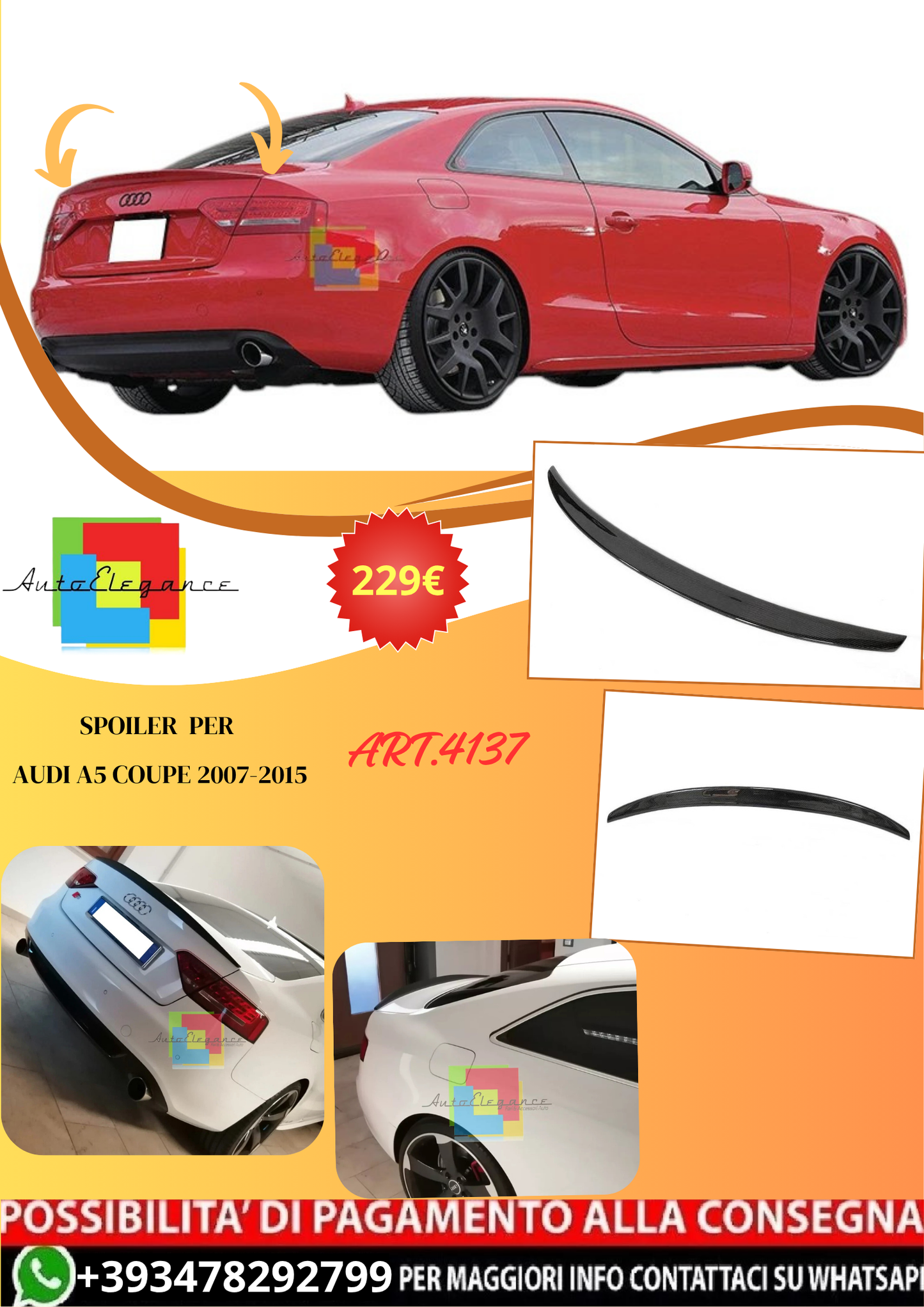 💫ART.4137 Spoiler (Carbonio) per Audi A5 Coupe 2007-2015💫