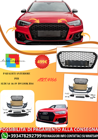 💫ART.4166 Paraurti Anteriore per Audi A4 B9 16-19 Look RS4💫