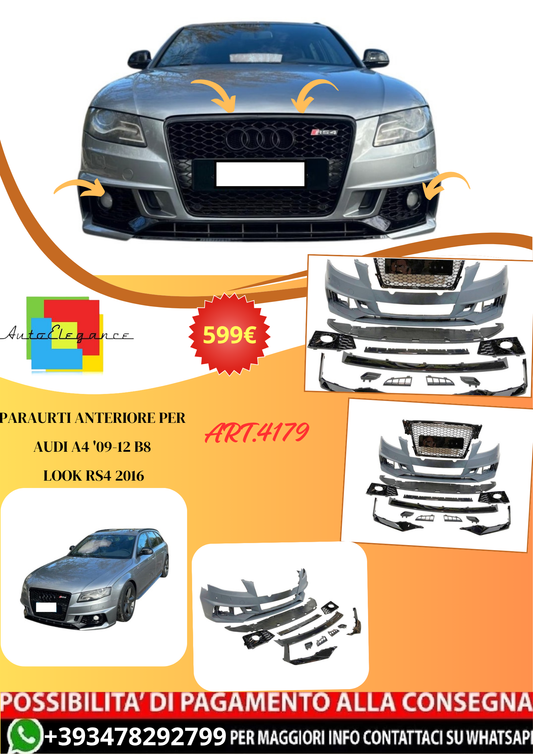 💫ART.4179 Paraurti Anteriore per Audi A4 B8 2009-2012 LooK RS6 2016💫