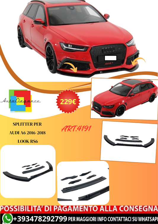 ART.4191 TCA0280 Splitter (Nero lucido) per Audi A6 2016-2018 look RS6