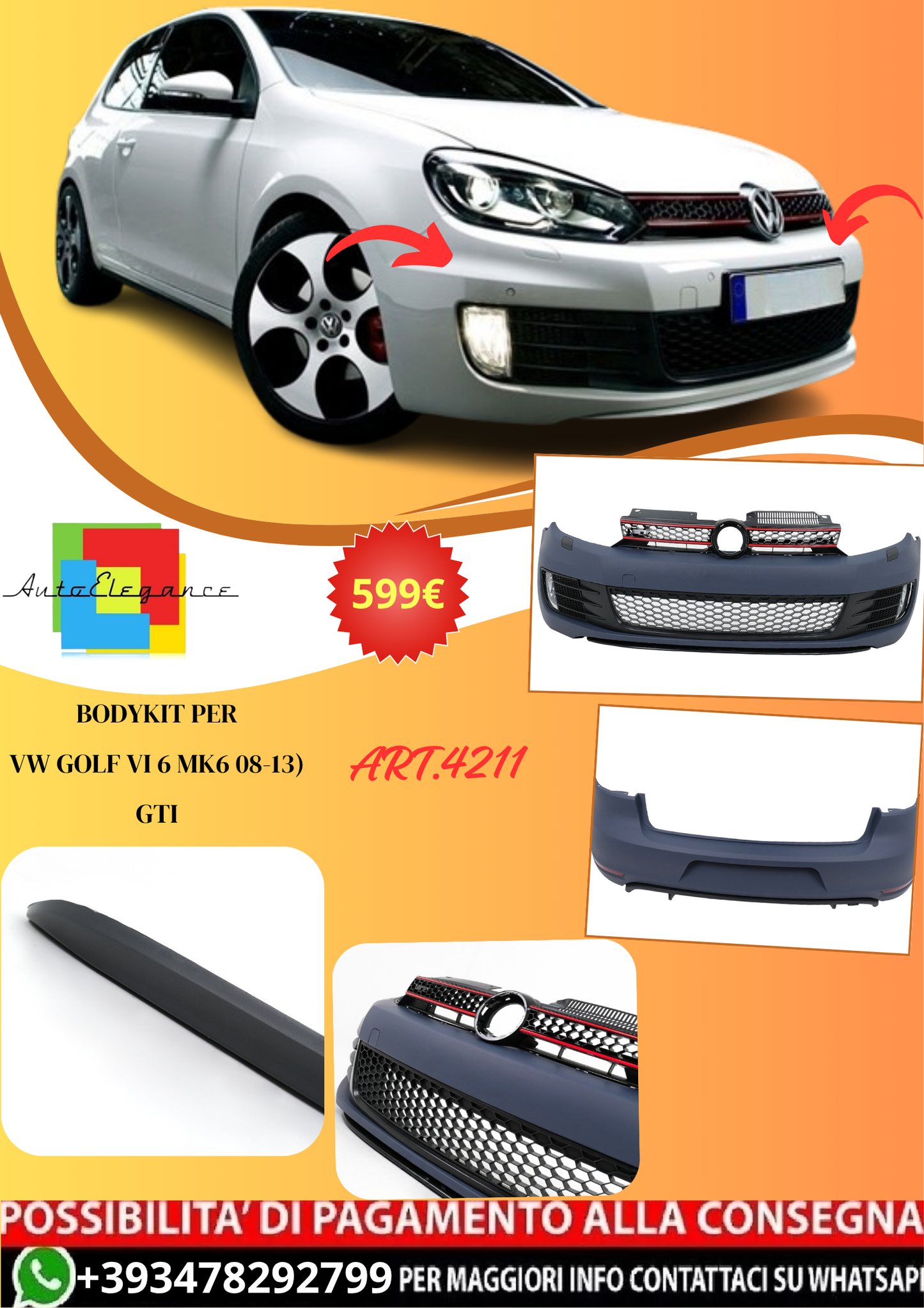 💫ART.4211 BodyKit adatto per VW Golf VI 6 Mk6 (2008-2013) GTI Design💫