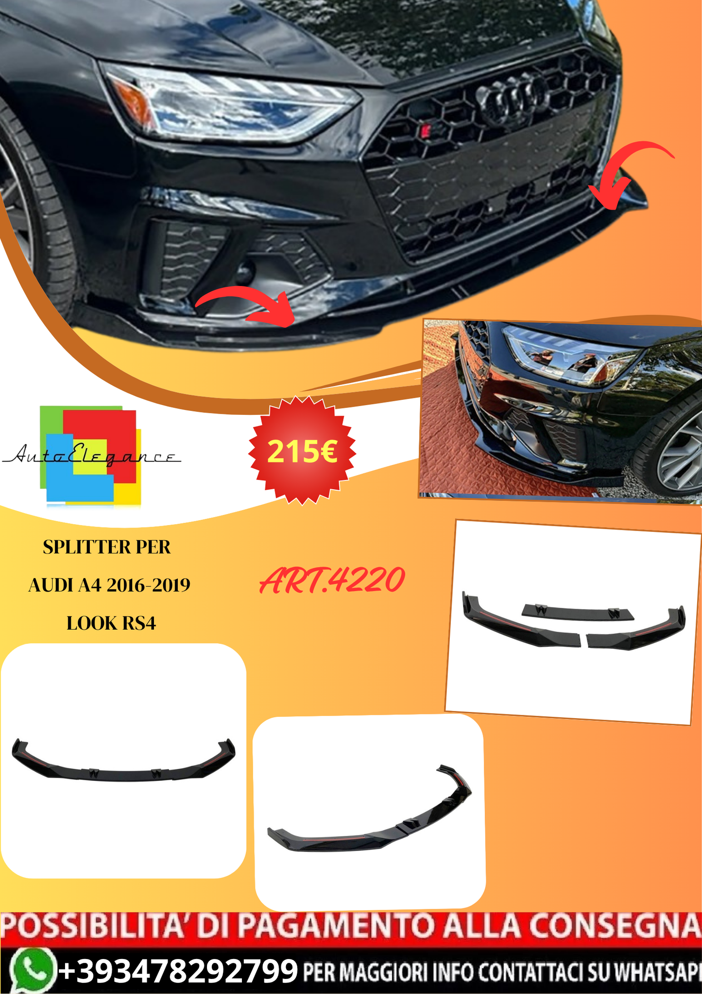 💫ART.4220 Splitter per Audi A4 2016-2019 Look RS4💫