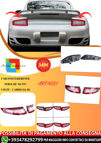 💫ART.4221 Fari Posteriori LED (rosse trasparenti) per Porsche 911 997  04-08💫