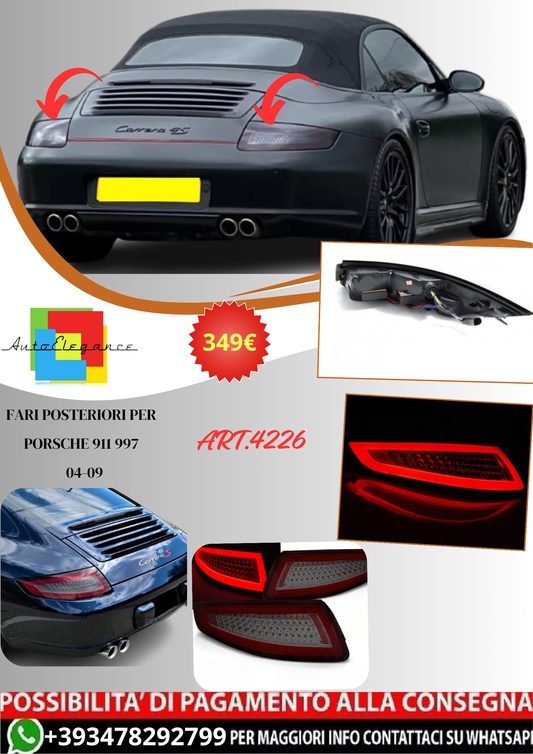 💫ART.4226 Fari Posteriori Rosso (Smoked) Porsche 911 997 04-09💫