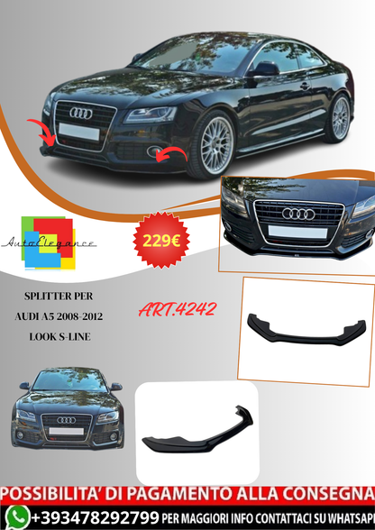 💫ART.4242 Splitter (Nero Lucido) per Audi A5 2008-2012 Look S-Line💫
