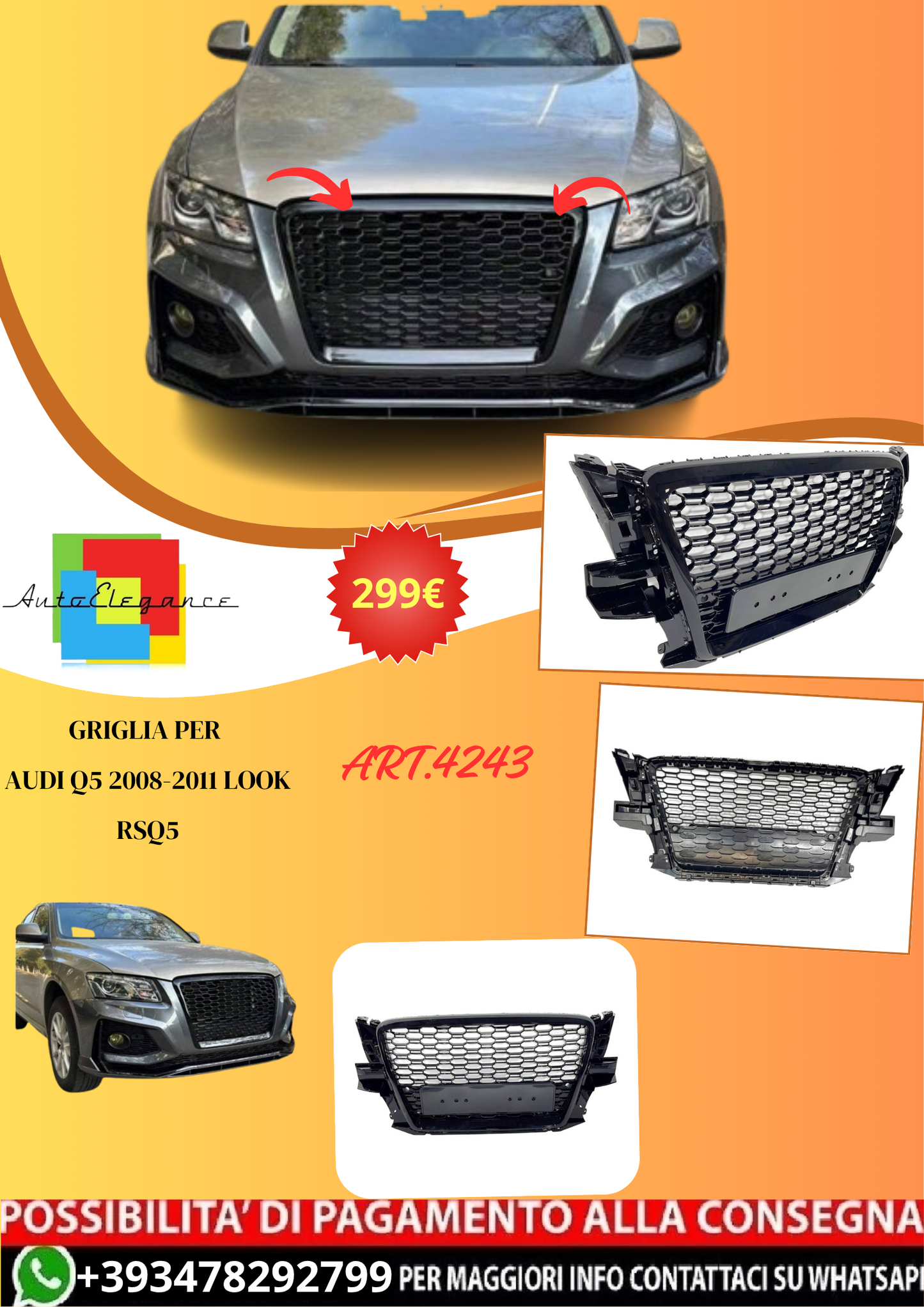 💫ART.4243 Griglia per Audi Q5 2008-2011 Look RSQ5💫