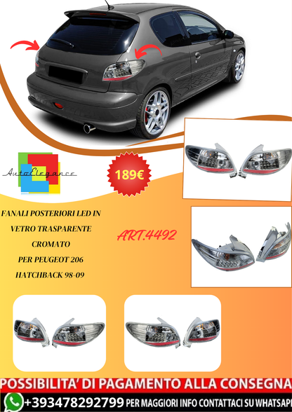 💫ART.4492 Fanali Posteriori con Vetro Trasparente Cromato per Peugeot 206💫