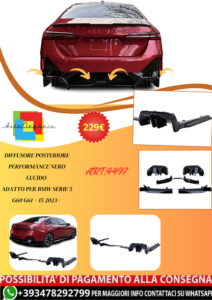 💫ART.4497 Diffusore Posteriore Performance Nero Lucido per BMW G60 + i5 2023+💫
